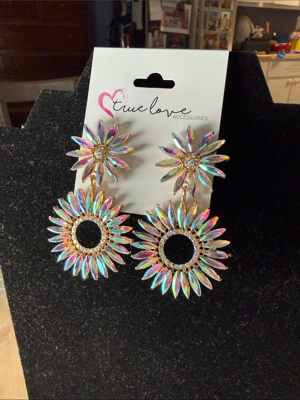 Iridescent Floral Drop Earrings - Multicolor